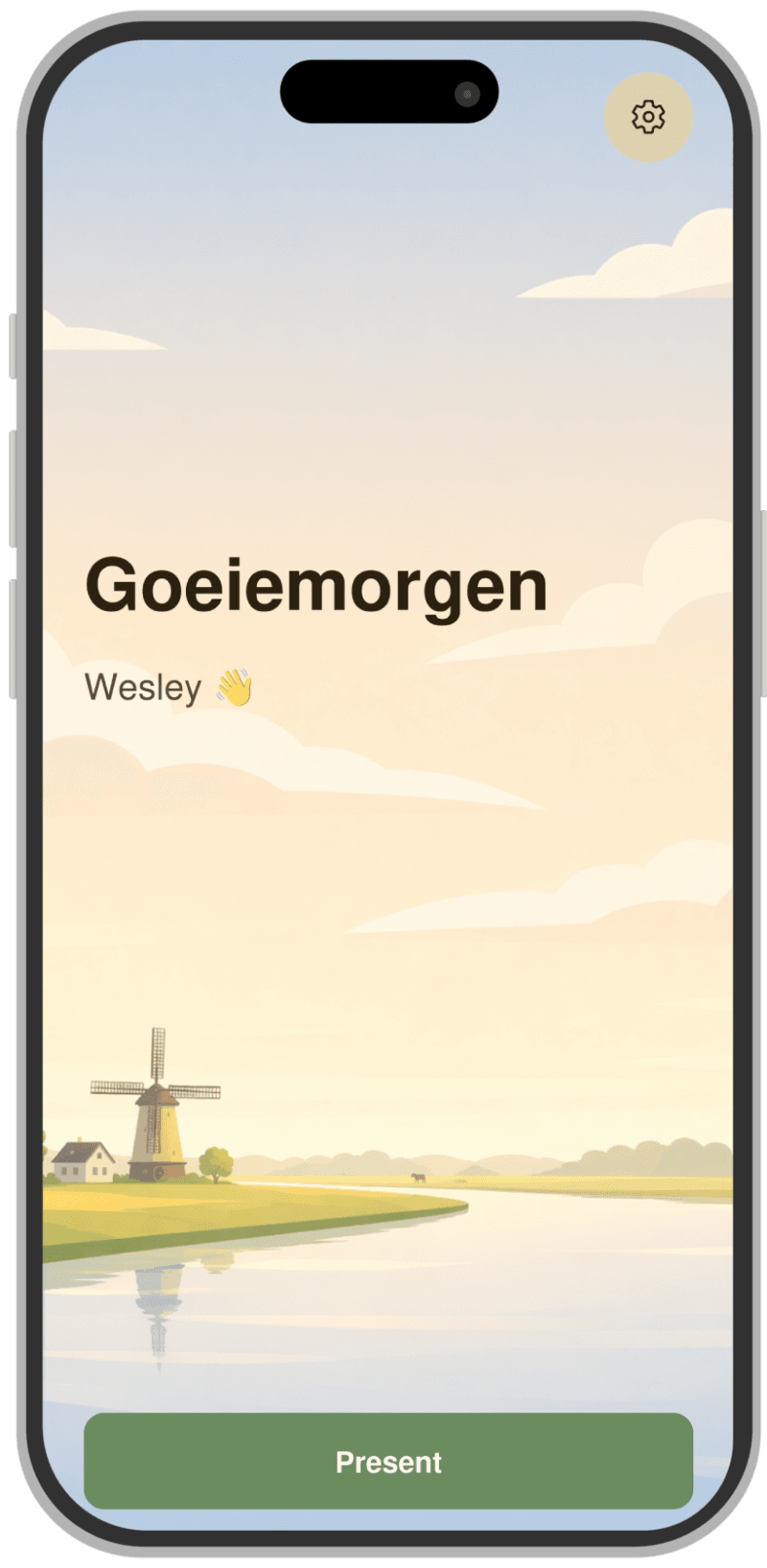 Voorbeeld van de Present app op een telefoon